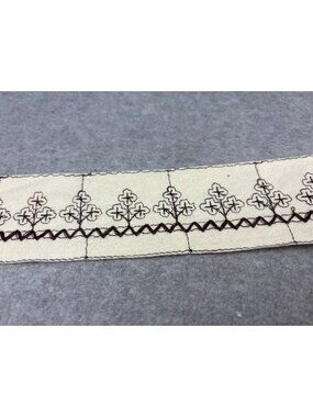Vintage Embroidered Brown & Cream Insertion Entredeux Trim 2" x 3 yds + 7"